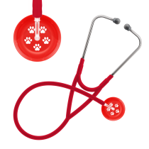 UltraScope Stethoscope Black Paw Print with Red Background and Red tubing
