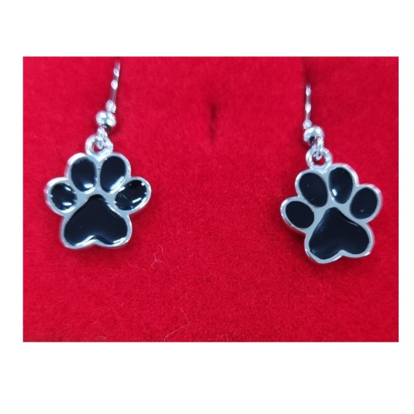 Paw Print Silver/Black Earrings