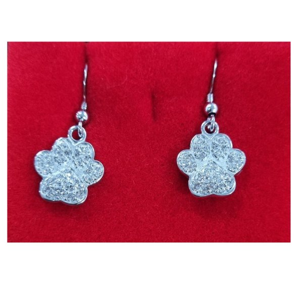 Paw Print Silver/Swarovski Crystal Earrings