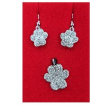 Paw Print Silver/Swarovski Matching Earrings & Dog/Cat Pendant